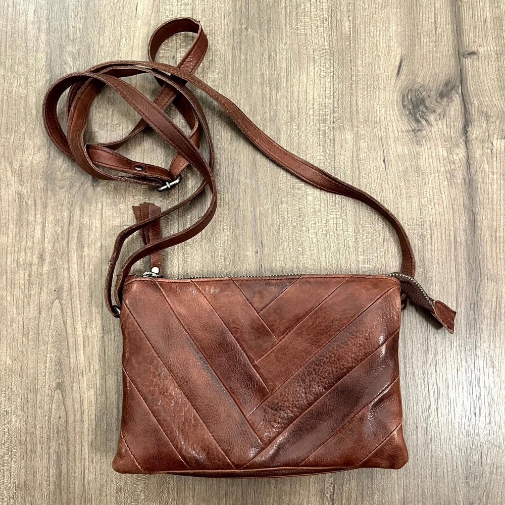 Latico Purse Sunny Leather Crossbody Bag Brown Chevron Patchwork